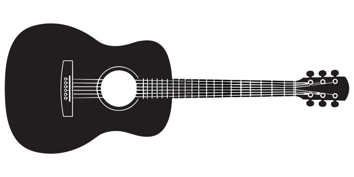 Flat vector illustration of acoustic guitar silhouette design, musical instrument artwork concept, minimalist string illustration and classic guitar artwork