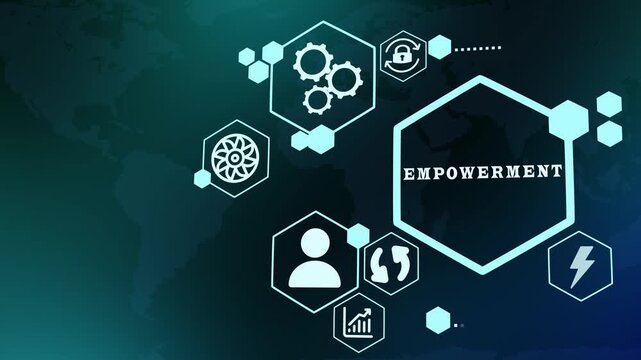 Human resource leadership and team empowerment concept with glowing abstract user and motivational icons.