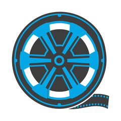 Obraz premium Blue cinema film reel with celluloid strip.