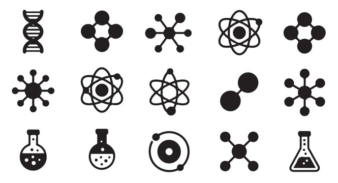 Chemistry and science icons with molecules dna and laboratory equipment.