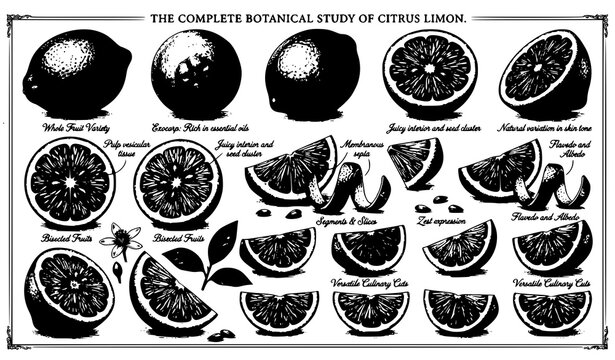 Juicy lemon slices and whole fruit vector collection