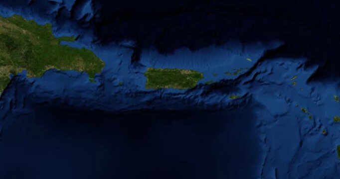 Anegada on Globe. Zoom into the island with Earth spinning in space. High detail physical world map with Anegada on it. Elements of this image furnished by NASA.