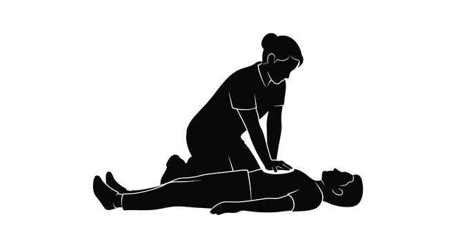 woman performing cpr on man medical assistance emergency response silhouette