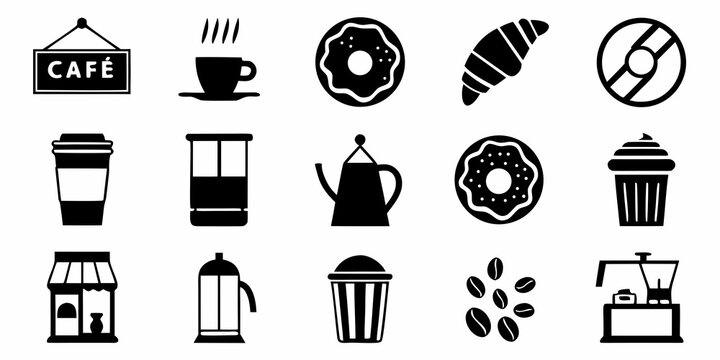 Caf Icons Collection Black And White Flat Pictograms Set