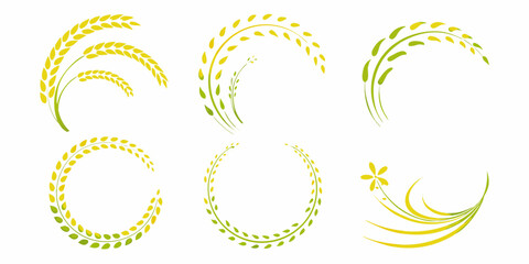 Wheat And Rice Ear Wreaths Four Vector Arrangements On White © Prodip