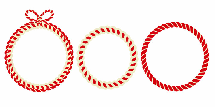 Shimenawa Sacred Ropes Red And White Twisted Vector Illustration