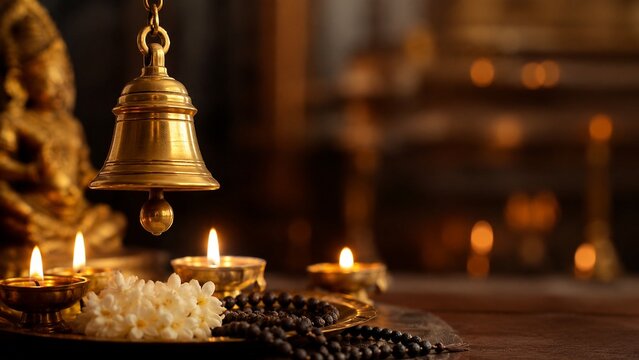Ayyappan Devotional Brass Bell Lamps With Spiritual Lamp And Pilgrimage Mood