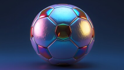 Naklejka premium Premium Futuristic Sports Concept of Shiny Iridescent Soccer Ball with Dynamic Glow