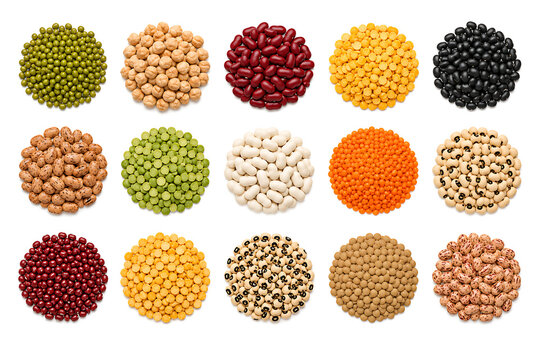 Assorted legumes and beans in various colors and textures