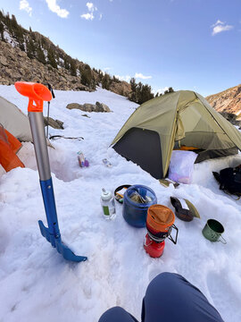 tent snow mountain camping backpacking campsite 