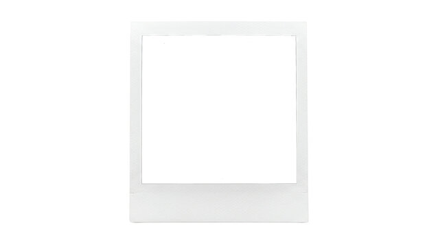 Empty polaroid frame with rounded corners white plastic border and a black viewing area on transparent background instant camera photo