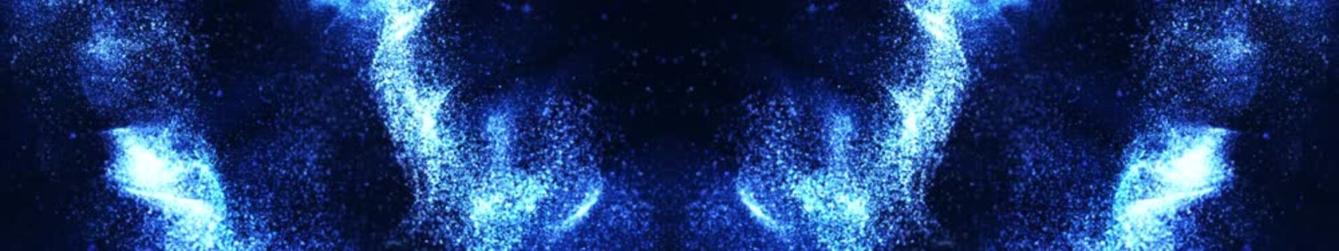 Blue Glowing Particles Energy Burst on Black Background, Abstract Light Explosion Animation, Widescreen Loop