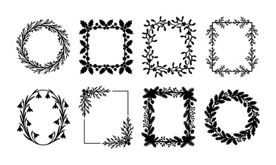 Fototapeta premium Elegant Floral Wreath and Frame Vector Set, Decorative Botanical Borders, Organic Leafy Accents, Hand-Drawn Style Design Elements