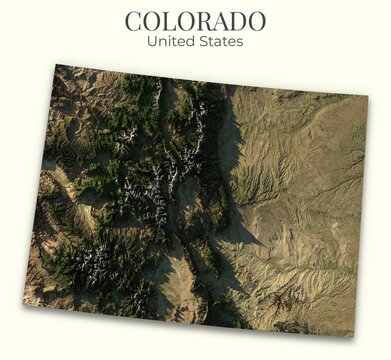 Colorado shaded relief map, 3D terrain map illustration of Colorado, United States, hillshaded physical geography.