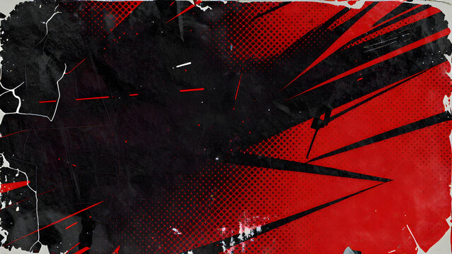 Abstract Halftone Red and Black Streak Background