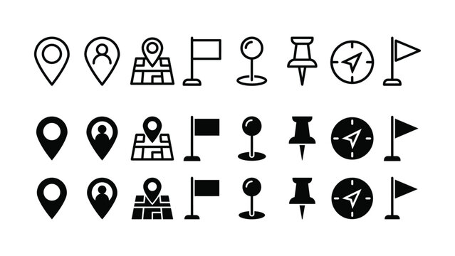 Collection of map and navigation icons on white background