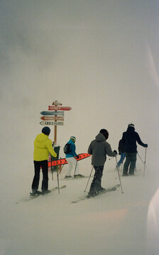 Skiers on journey