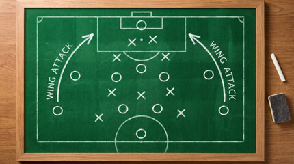 Fototapeta premium Soccer team planning strategy on chalkboard