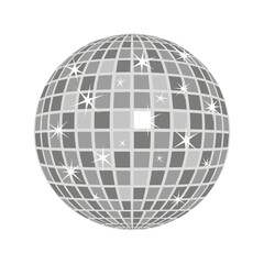 Obraz premium Shiny disco ball vector illustration with reflective mirror tiles and sparkling light effects isolated