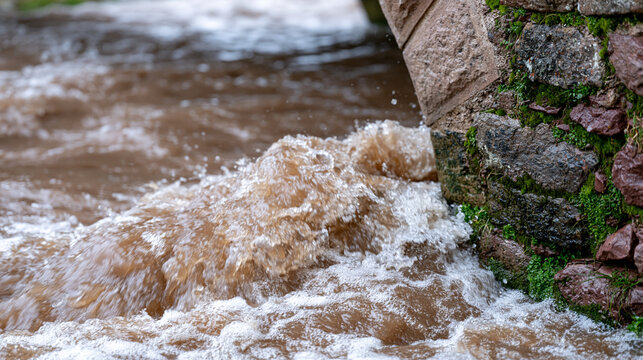 Rainswollen river beneath stone arch bri 1