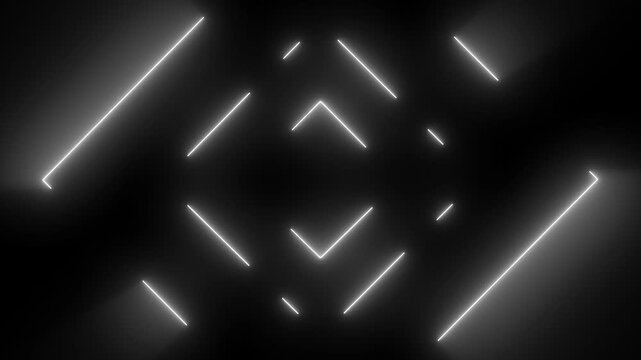 White neon arrow light animation on black futuristic directional background