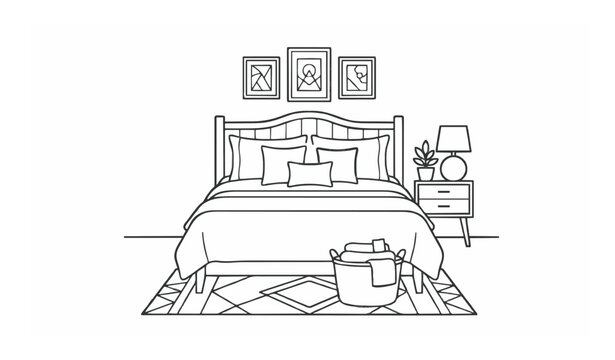 Bedding and Pillows Flat Line Icon Vector