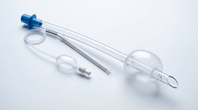 Foley catheter with balloon and tube for urinary drainage system in medical equipment setup