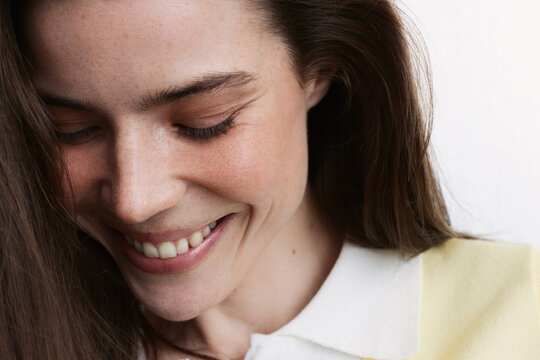 Beauty portrait happy woman with glow skin