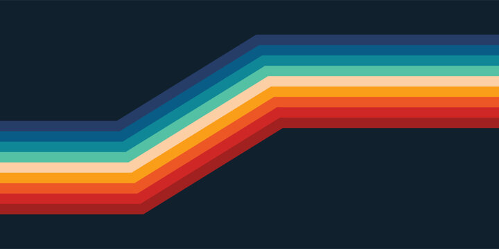 Abstract colorful 70s background vector. Vintage retro style wallpaper with lines, rainbow wavy stripes. 1970 color illustration design suitable for poster, banner, decorative, wall art.