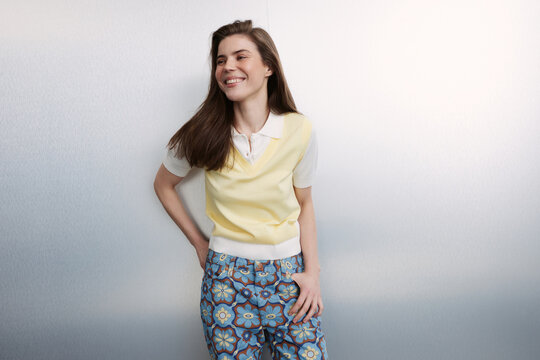 Fashion Portrait Carefree Woman in Colorful  Outfit 