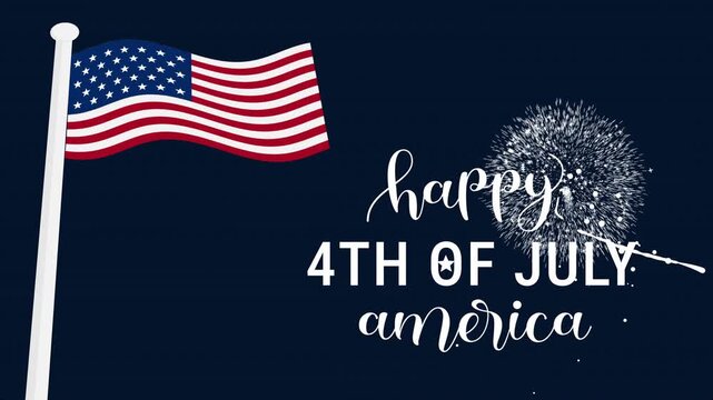 4th of july text, american flag, fireworks for patriotic celebrations. Perfect for independence day promotions, vertical social media posts, patriotic designs.