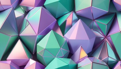 Fototapeta premium Geometric crystals clustered on pastel reflective surface