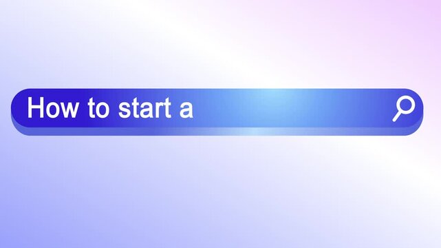 Search query "How to start a small business" typing animation in minimal search bar interface