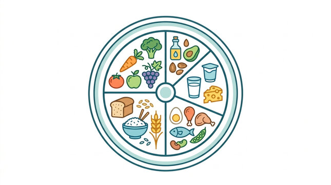 Healthy Food Plate Diagram Illustrating Balanced Nutrition.