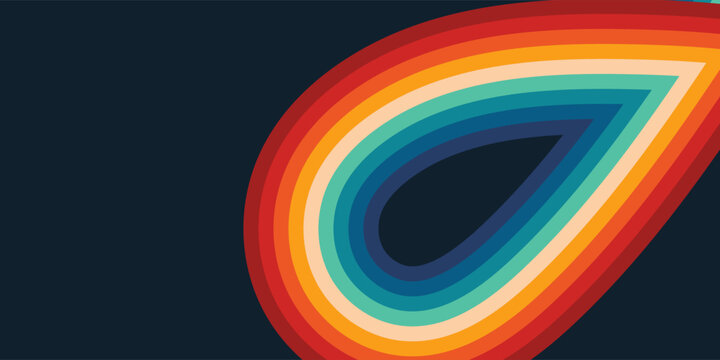Abstract colorful 70s background vector. Vintage retro style wallpaper with lines, rainbow wavy stripes. 1970 color illustration design suitable for poster, banner, decorative, wall art.