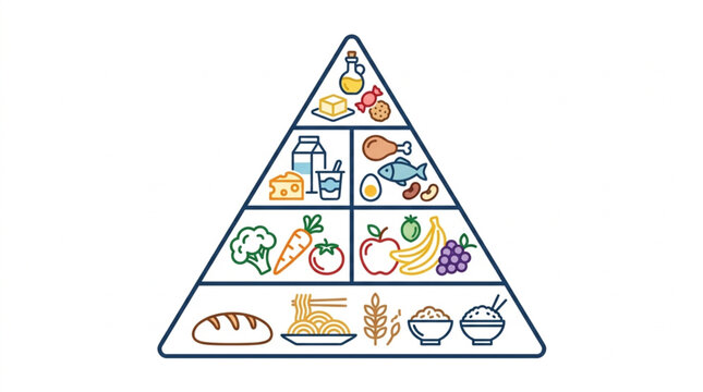 Healthy Food Pyramid Chart Showing Balanced Diet.