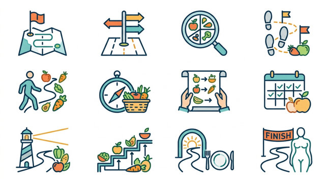 Healthy Lifestyle Choices and Goal Setting Icons.