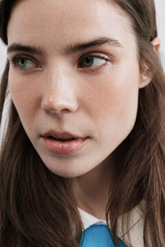 Closeup beauty portrait woman with fresh skin