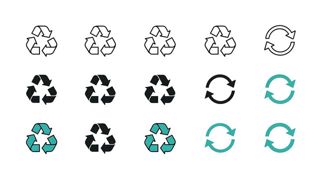 Recycle symbol collection in various styles with recycling environment sustainable management circular collection conservation