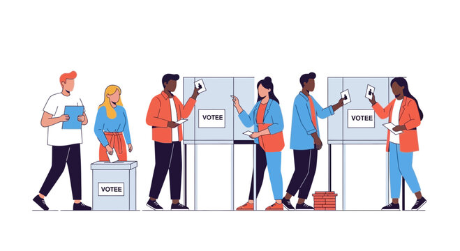 People Voting at Polling Stations, Election Day, Democratic Process