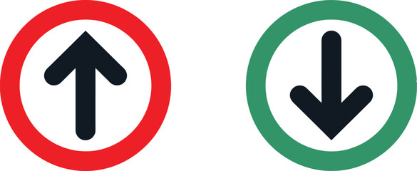 Black up and down arrows inside red and green circular icons for navigation and selection © Vector Studio
