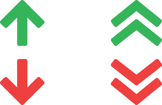 Green and red arrow icons showing up and down direction or growth and decline trends