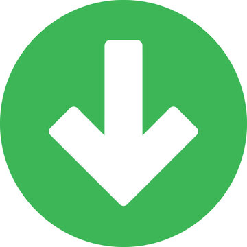 Green circle button with a white down arrow icon for user interface design