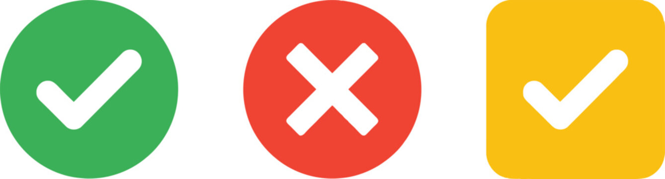 Set of colorful check mark and cross mark icons for survey or checklist design