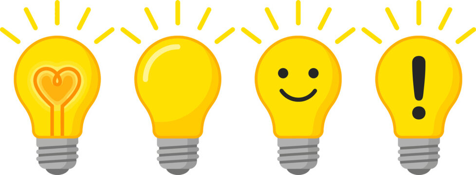Colorful light bulbs with different expressions