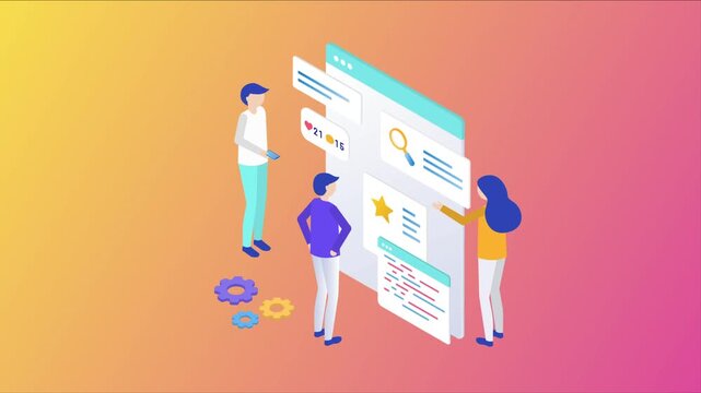 Seo analytics technology. Digital business isometry. Seo analysis future gradient concept.