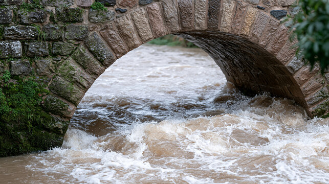 Rainswollen river beneath stone arch bri 4