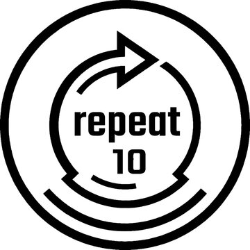 Repeat 10 circular arrow icon in black and white flat vector design