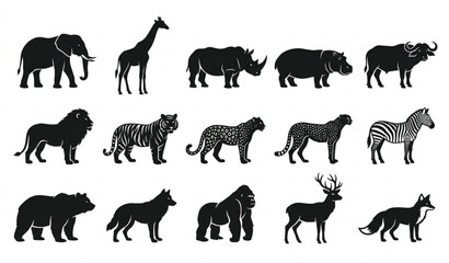 Wild Animal Silhouette Vector Set with Safari Jungle and Forest Species Collection © Kobir Mia