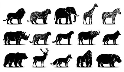 Wild Animal Silhouette Vector Set with Safari Jungle and Forest Species Collection © Kobir Mia